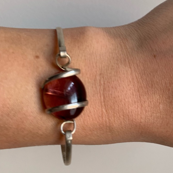 Bangle Bracelet with Purple Translucent Stone - Picture 2 of 8